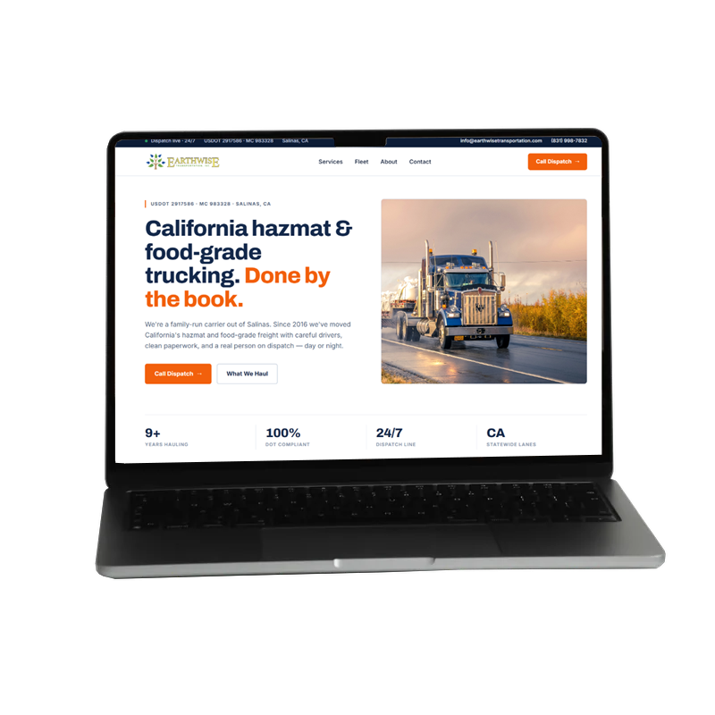 Earthwise Transportation logistics website built by Ghosxt